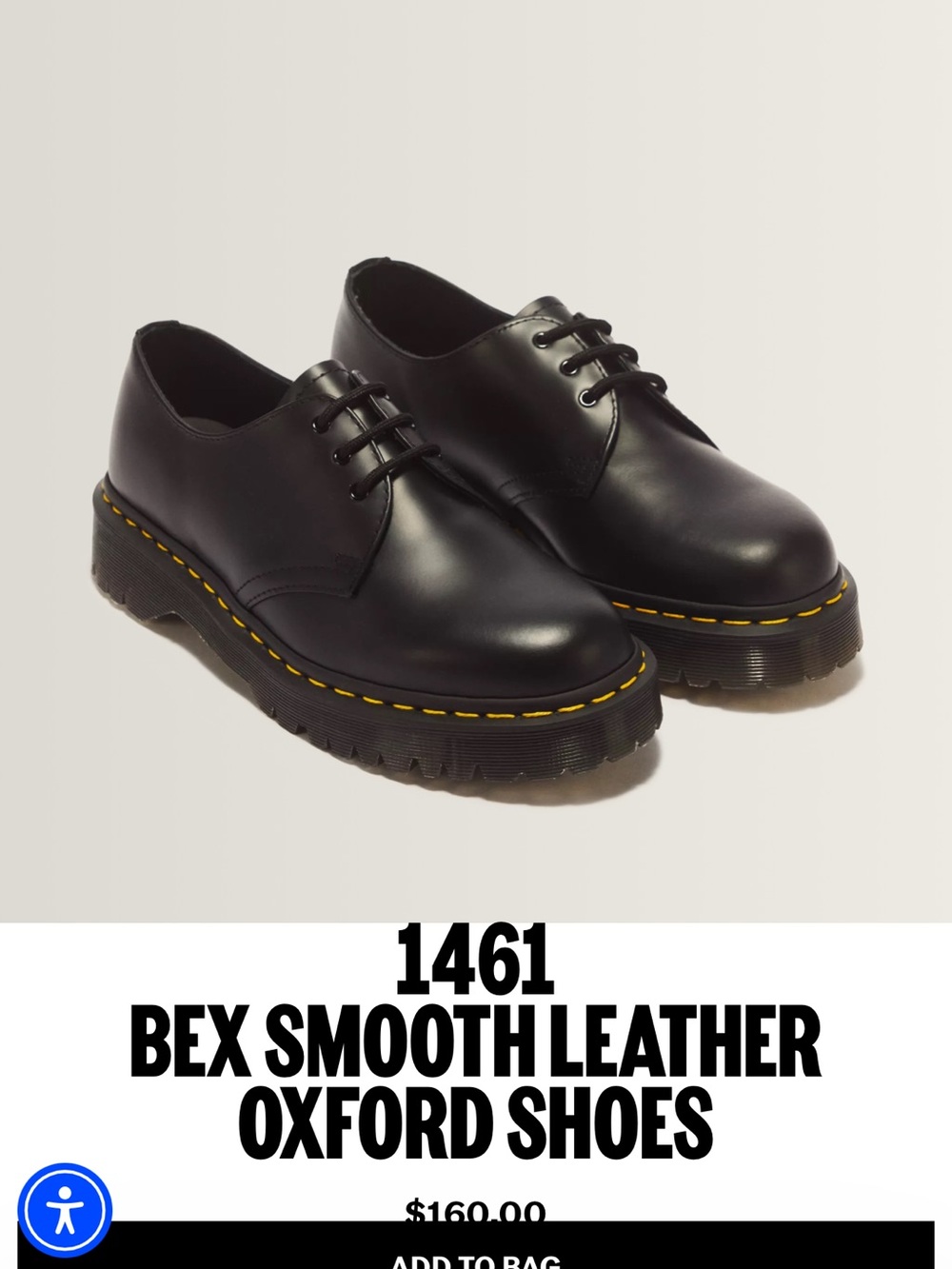Dr. Martens Black Smooth Leather Oxford with Yellow Stitching